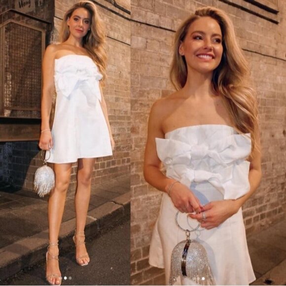 BHLDN Anthropologie BOSKEMPER ARIEL Strapless Bow Dress White Womens Medium $228 - Picture 1 of 12